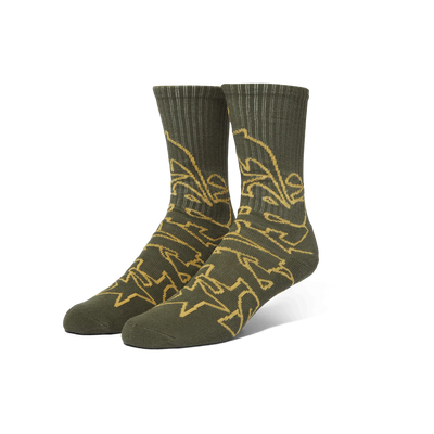 Huf Outlines Crew Sock Olive or White