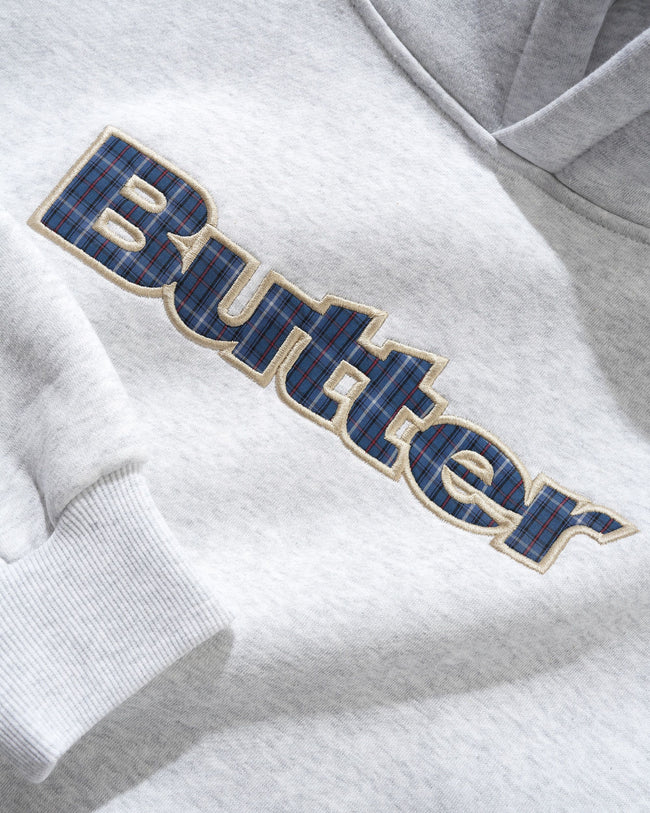 Butter Goods Plaid Logo Applique Pullover Hood Ash