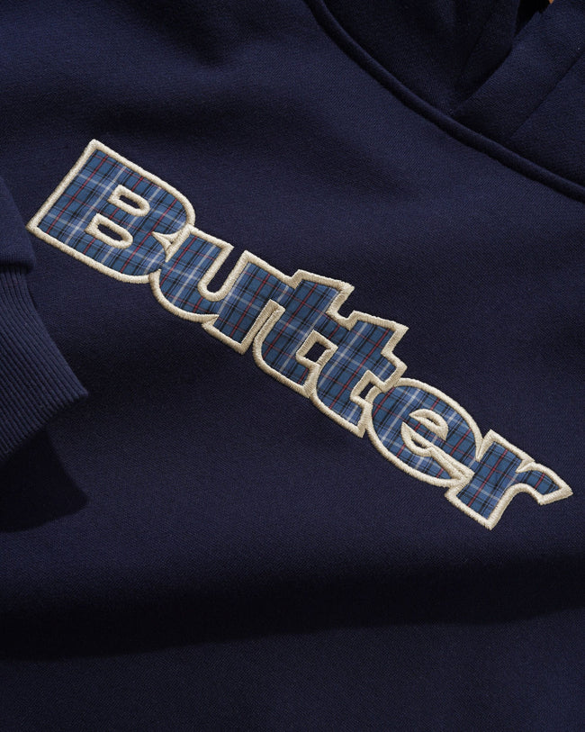 Butter Goods Plaid Logo Applique Pullover Hood Navy