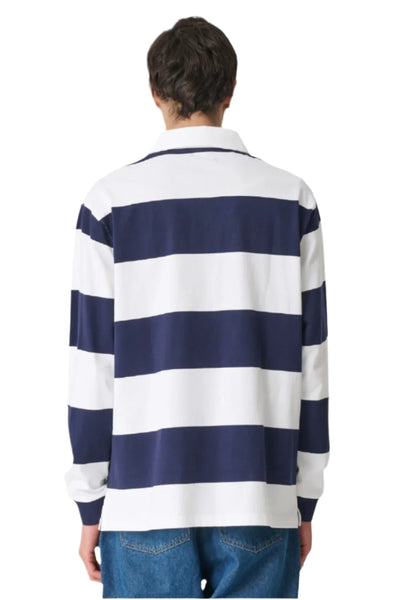 XLarge XL Stripe Rugby LS Polo Shirt White/Navy