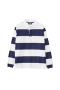 XLarge XL Stripe Rugby LS Polo Shirt White/Navy