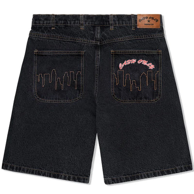 Cash Only Logo Denim Shorts Washed Black