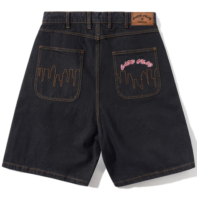 Cash Only Logo Denim Shorts Washed Black