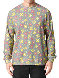 Krooked Painted Flowers Waffle Knit Crewneck Multicolor