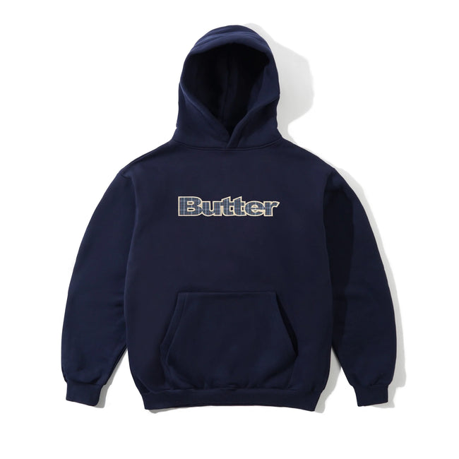 Butter Goods Plaid Logo Applique Pullover Hood Navy